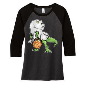 Funny T-Rex Ghost Pumpkin Candy  Women's Tri-Blend 3/4-Sleeve Raglan Shirt