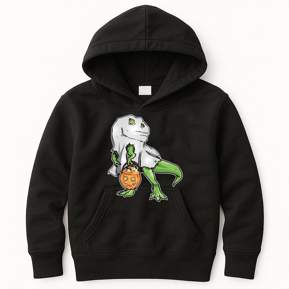 Funny T-Rex Ghost Pumpkin Candy  Kids Hoodie