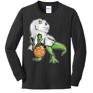 Funny T-Rex Ghost Pumpkin Candy  Kids Long Sleeve Shirt