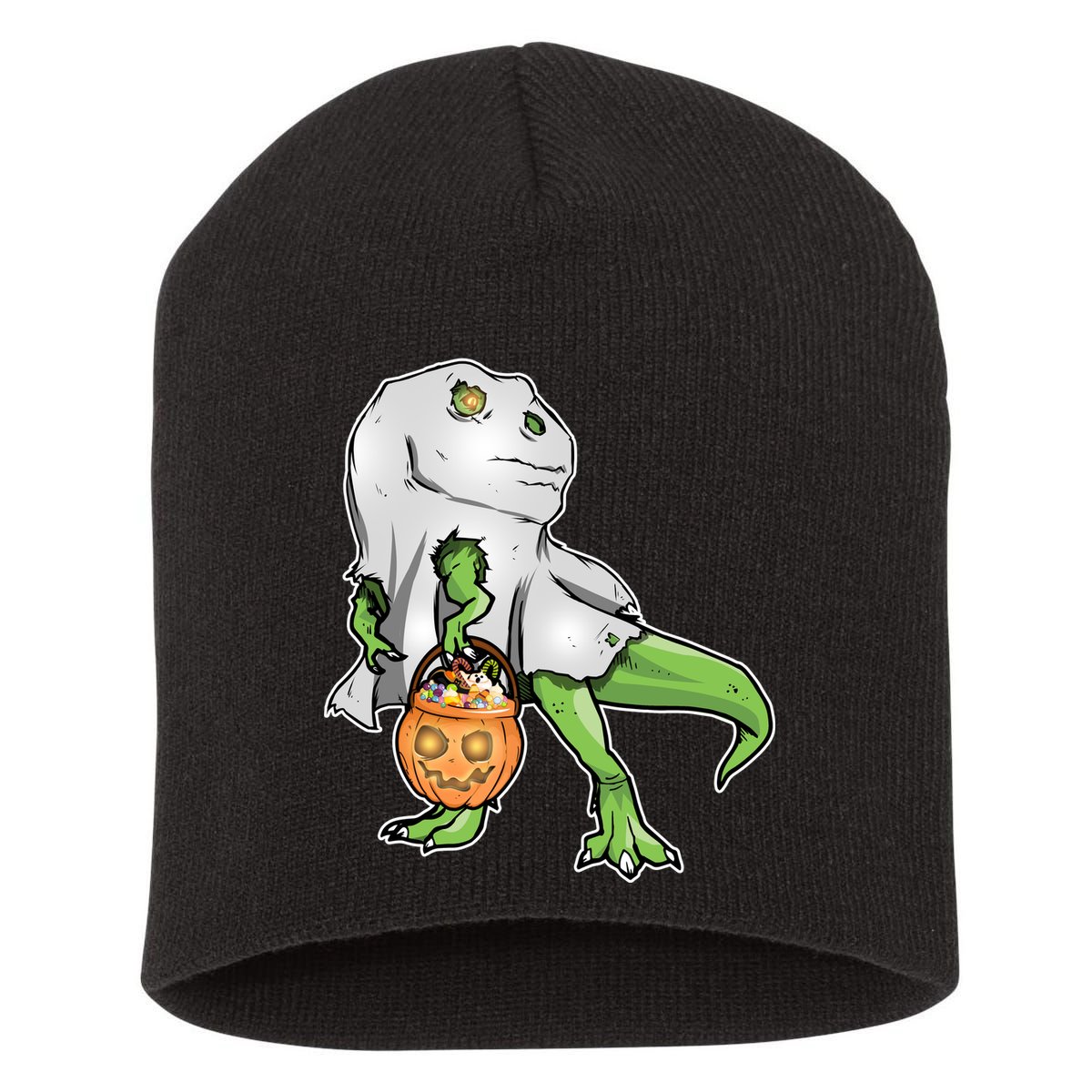 Funny T-Rex Ghost Pumpkin Candy  Short Acrylic Beanie