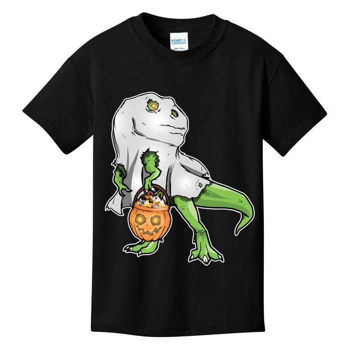Funny T-Rex Ghost Pumpkin Candy  Kids T-Shirt
