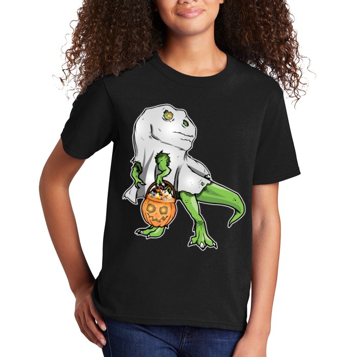 Funny T-Rex Ghost Pumpkin Candy  Kids T-Shirt