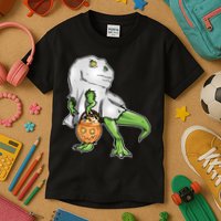 Funny T-Rex Ghost Pumpkin Candy  Kids T-Shirt