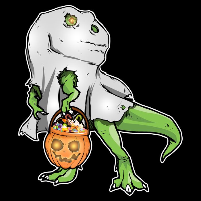 Funny T-Rex Ghost Pumpkin Candy  Kids T-Shirt