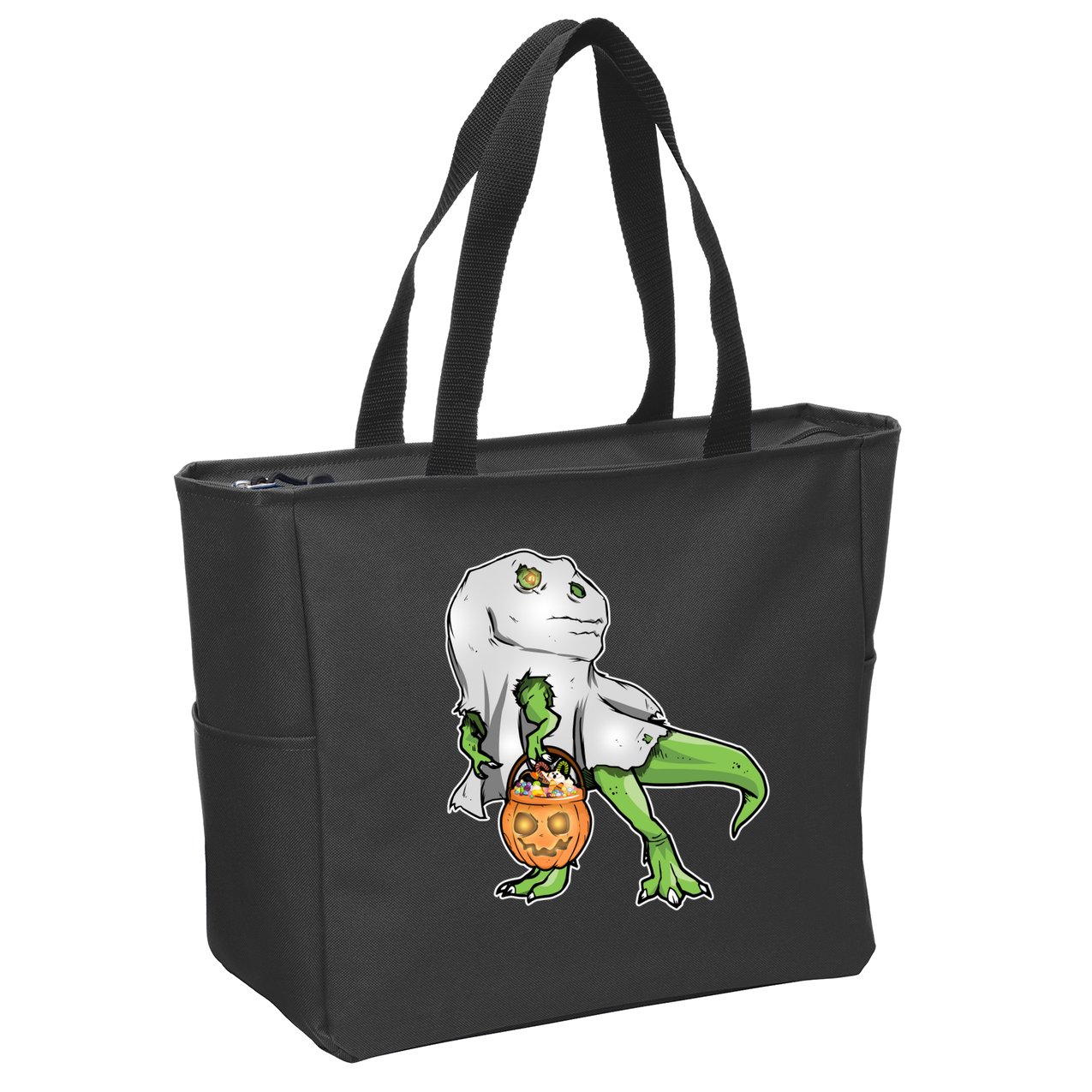 Funny T-Rex Ghost Pumpkin Candy  Zip Tote Bag