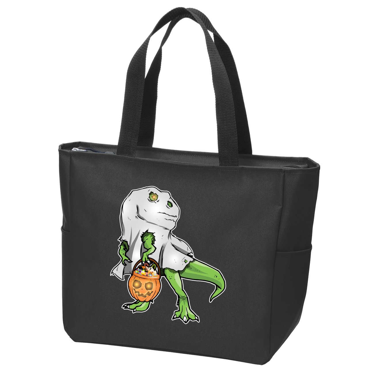 Funny T-Rex Ghost Pumpkin Candy  Zip Tote Bag