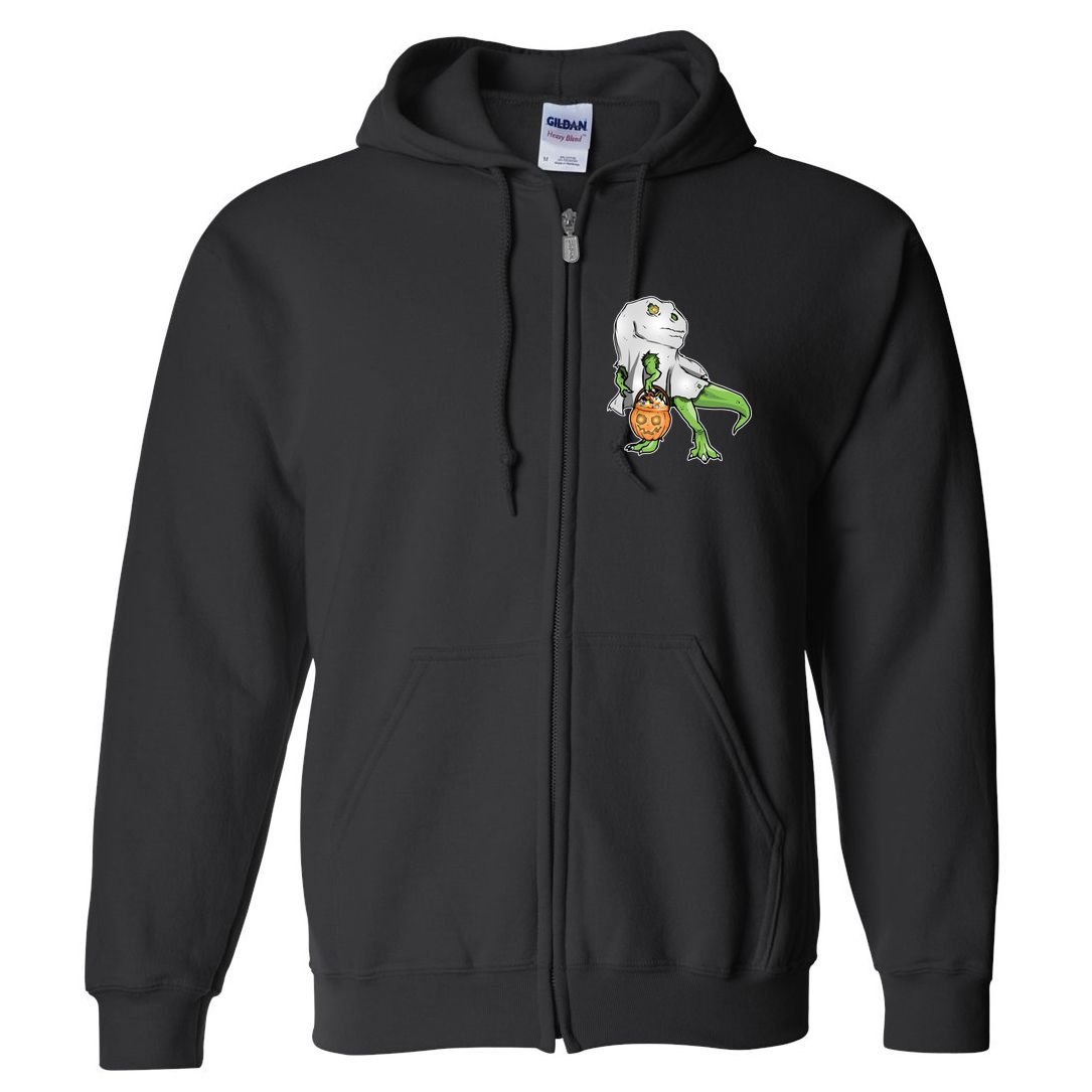 Funny T-Rex Ghost Pumpkin Candy  Full Zip Hoodie