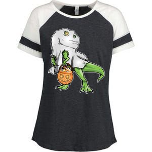 Funny T-Rex Ghost Pumpkin Candy  Enza Ladies Jersey Colorblock Tee