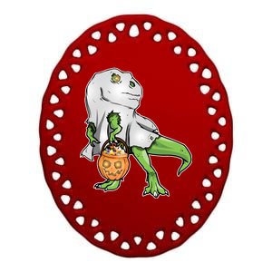 Funny T-Rex Ghost Pumpkin Candy  Ceramic Oval Ornament