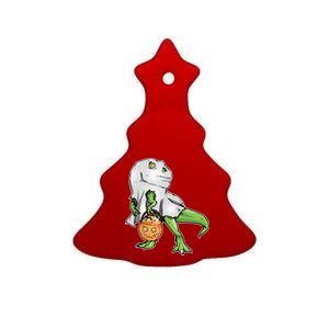 Funny T-Rex Ghost Pumpkin Candy  Ceramic Tree Ornament