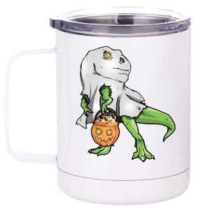 Funny T-Rex Ghost Pumpkin Candy  12 oz Stainless Steel Tumbler Cup