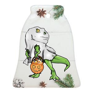 Funny T-Rex Ghost Pumpkin Candy  Ceramic Bell Ornament