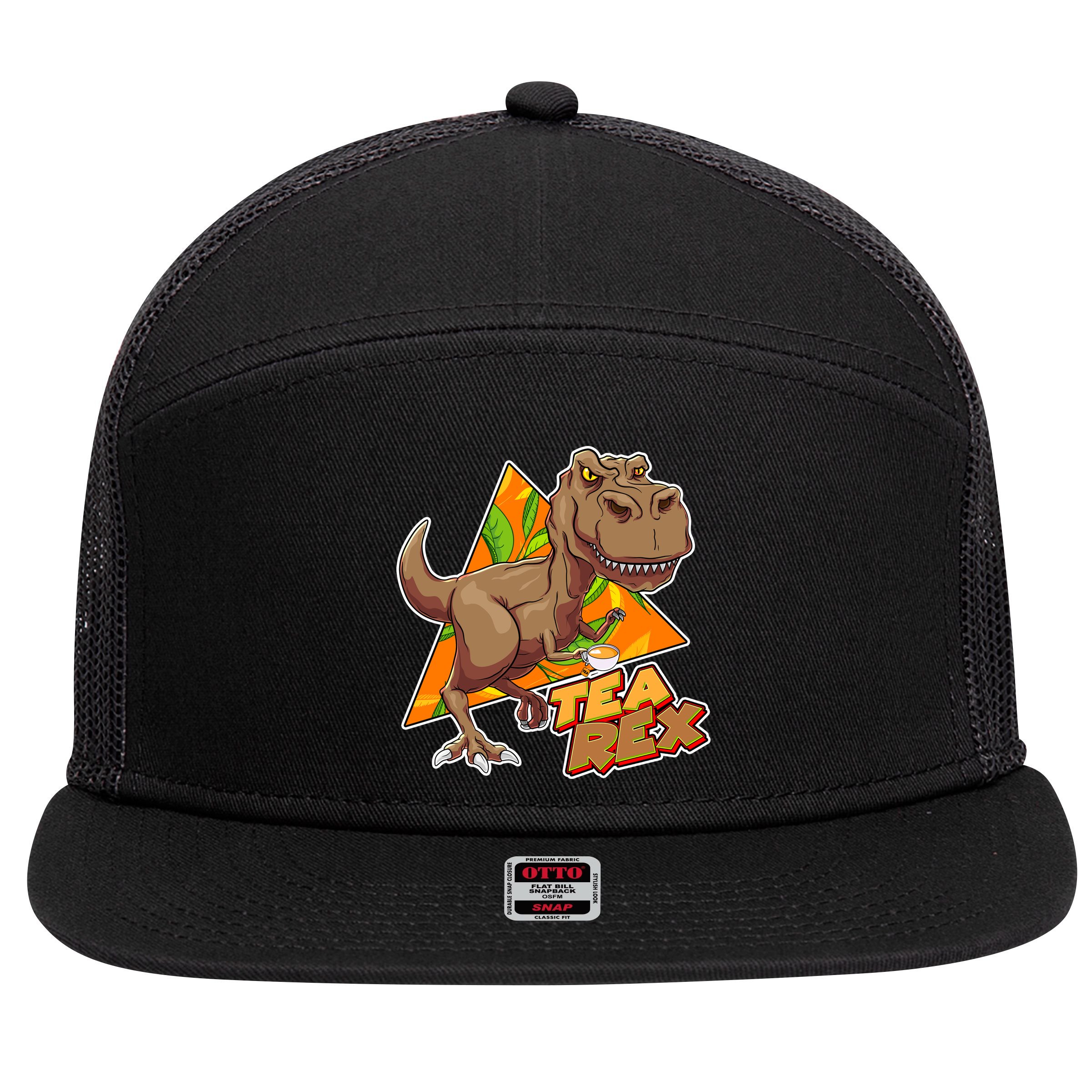 Funny Tea Rex Dinosaur Tea Lover 7 Panel Mesh Trucker Snapback Hat