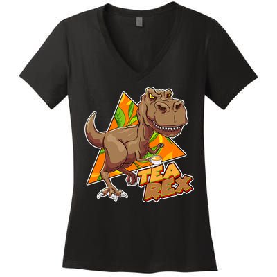 Funny Tea Rex Dinosaur Tea Lover Women's V-Neck T-Shirt