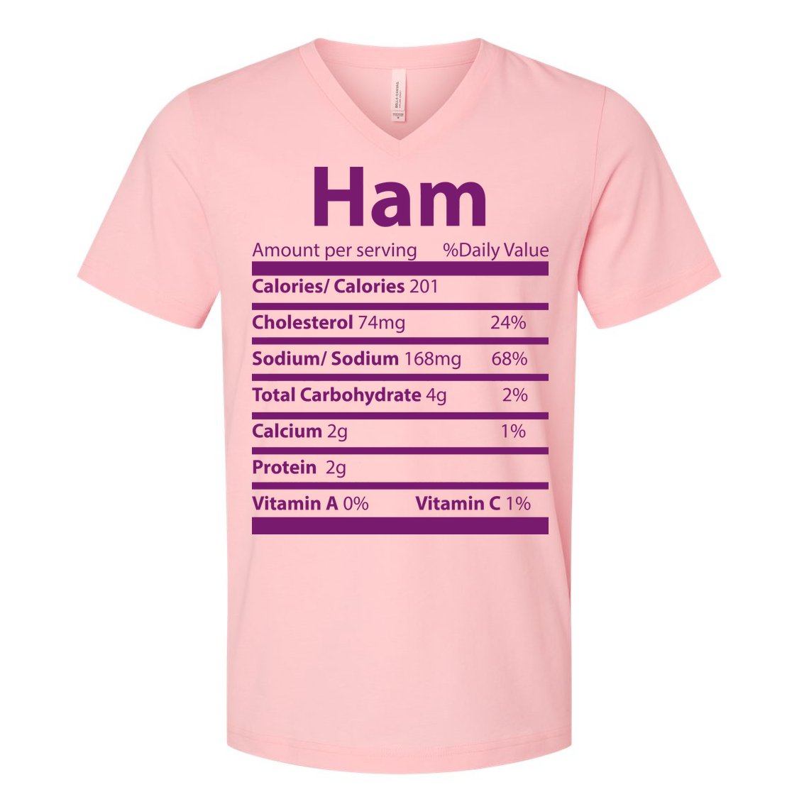 Funny Thanksgiving Christmas Ham Food Nutrition Facts V-Neck T-Shirt