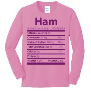 Funny Thanksgiving Christmas Ham Food Nutrition Facts Kids Long Sleeve Shirt