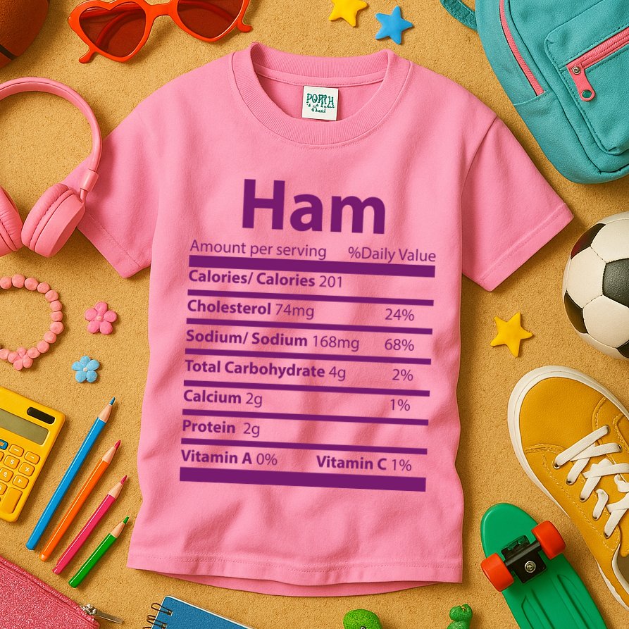 Funny Thanksgiving Christmas Ham Food Nutrition Facts Kids T-Shirt