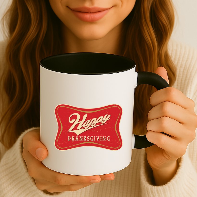 Funny Thanksgiving Happy Dranksgiving Beer Label Mug