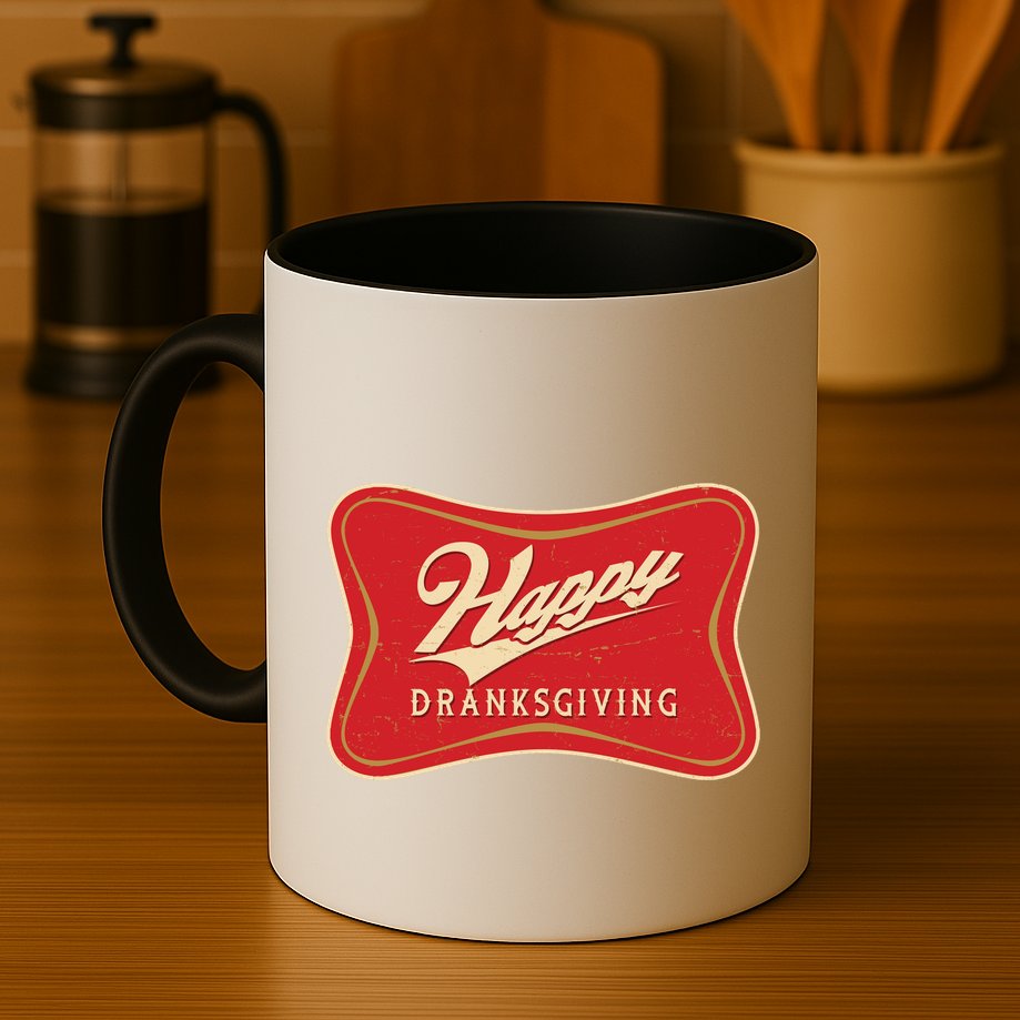 Funny Thanksgiving Happy Dranksgiving Beer Label Mug