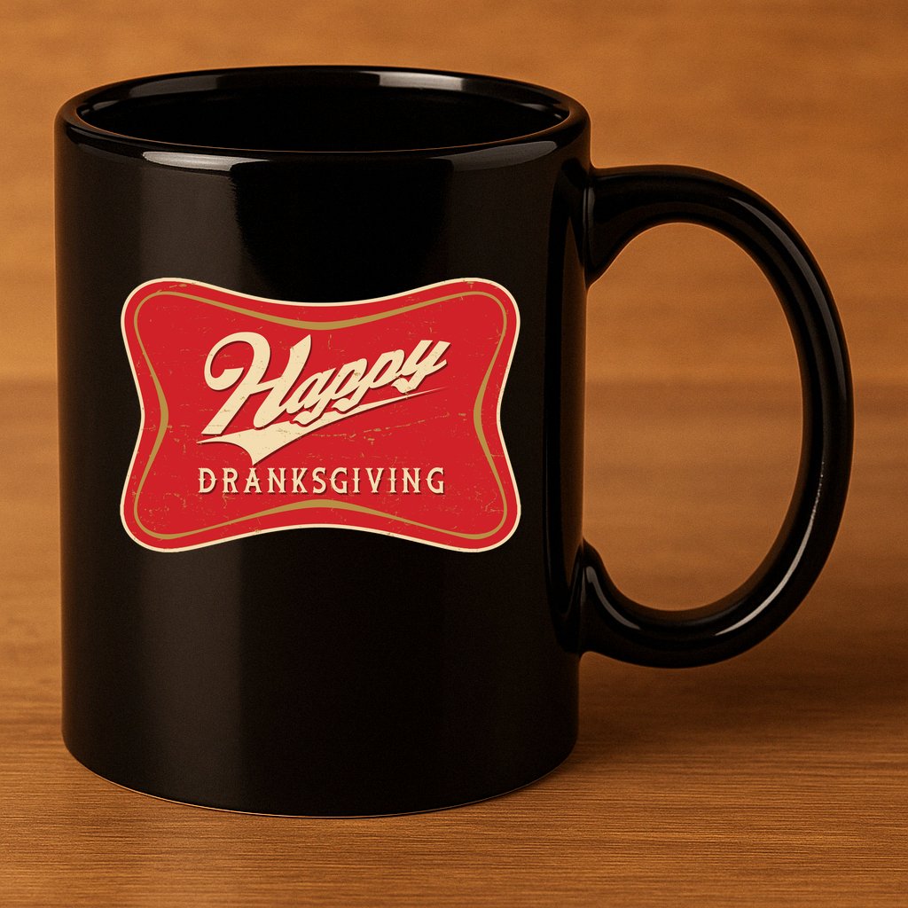 Funny Thanksgiving Happy Dranksgiving Beer Label 11oz C Handle Ceramic Mug