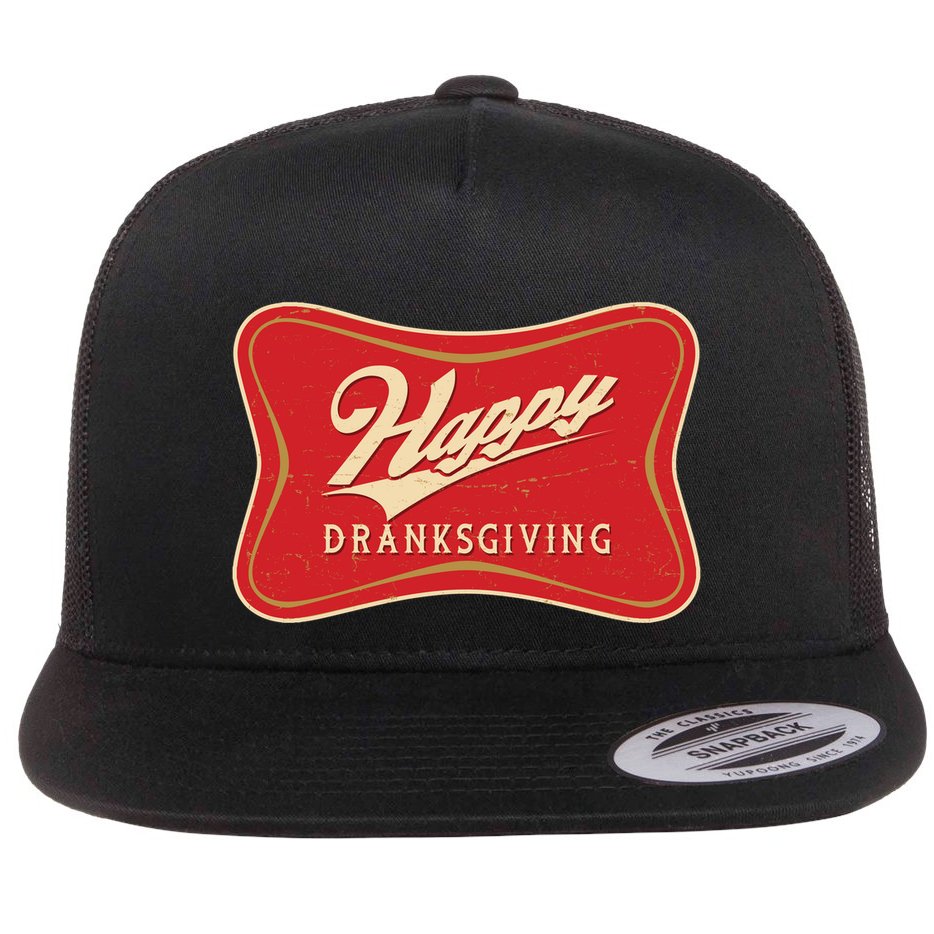Funny Thanksgiving Happy Dranksgiving Beer Label Flat Bill Trucker Hat