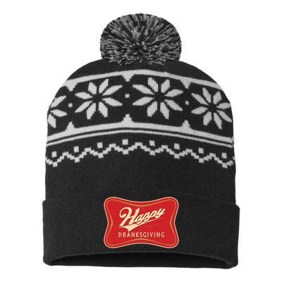 Funny Thanksgiving Happy Dranksgiving Beer Label USA-Made Snowflake Beanie