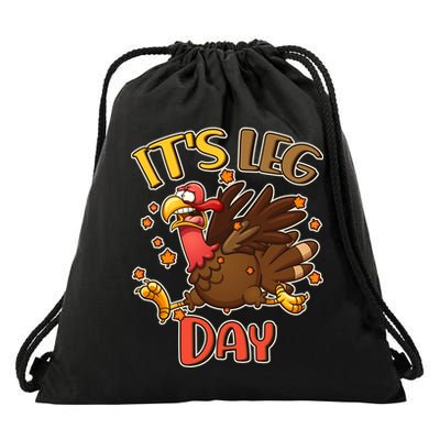 Funny Thanksgiving It's Leg Day Drawstring Bag