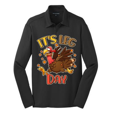 Funny Thanksgiving It's Leg Day Silk Touch Performance Long Sleeve Polo