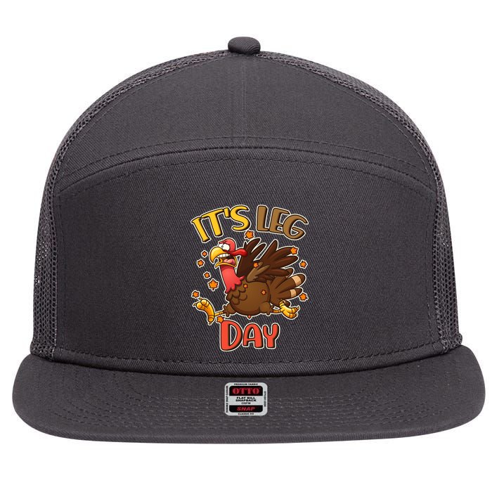 Funny Thanksgiving It's Leg Day 7 Panel Mesh Trucker Snapback Hat