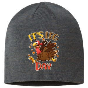 Funny Thanksgiving It's Leg Day Sustainable Beanie