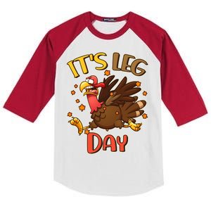 Funny Thanksgiving It's Leg Day Kids Colorblock Raglan Jersey