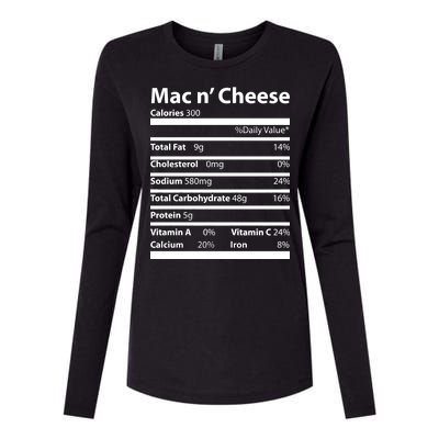 Funny Thanksgiving Mac N Cheese Nutrients Facts Womens Cotton Relaxed Long Sleeve T-Shirt