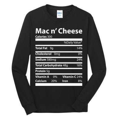 Funny Thanksgiving Mac N Cheese Nutrients Facts Tall Long Sleeve T-Shirt