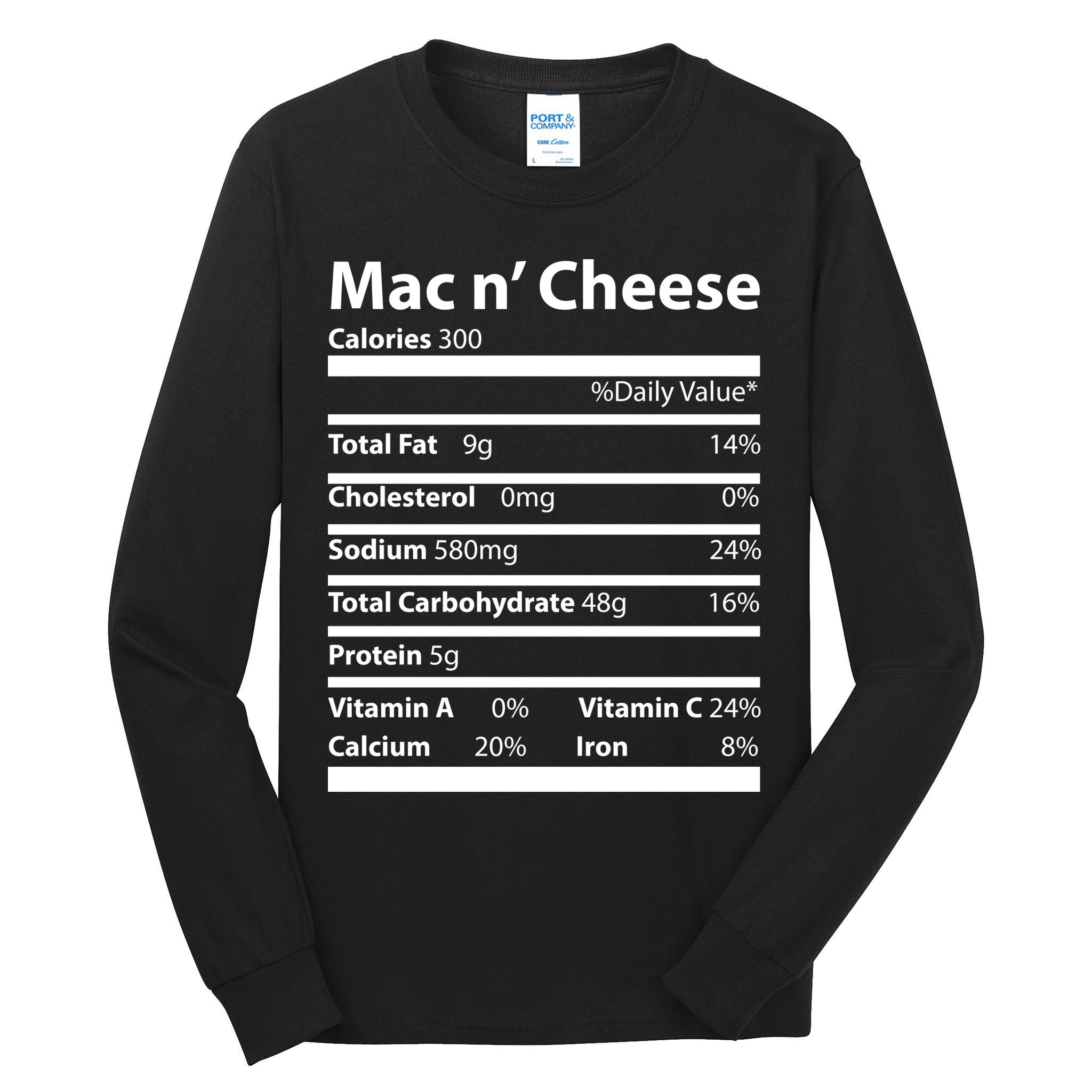 Funny Thanksgiving Mac N Cheese Nutrients Facts Tall Long Sleeve T-Shirt
