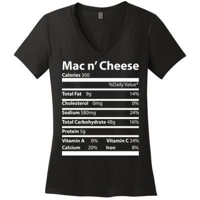 Funny Thanksgiving Mac N Cheese Nutrients Facts Women's V-Neck T-Shirt
