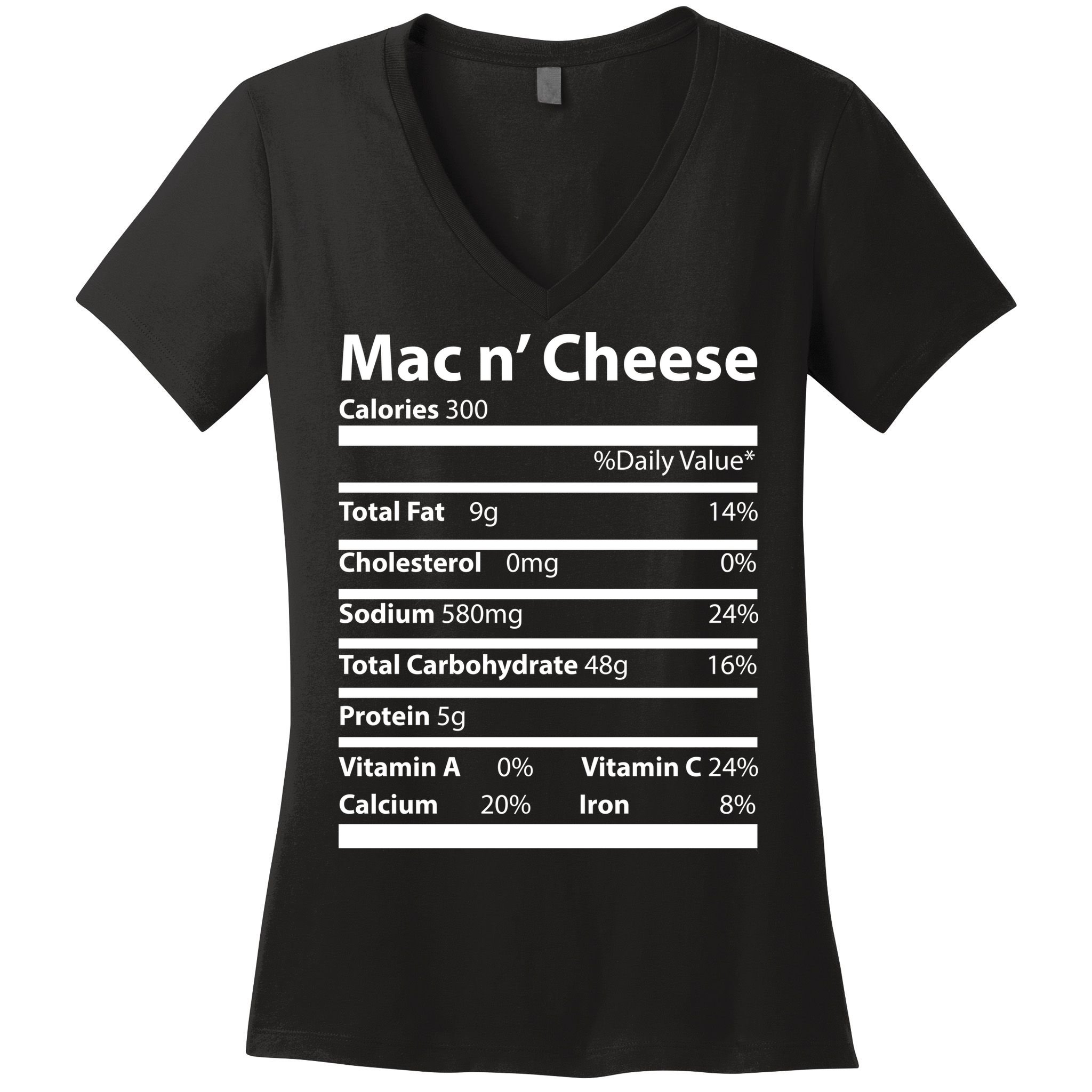 Funny Thanksgiving Mac N Cheese Nutrients Facts Women's V-Neck T-Shirt