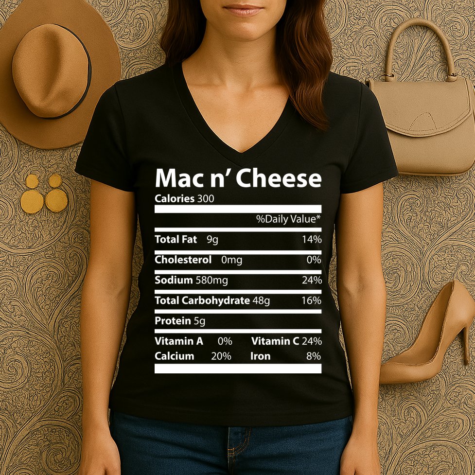Funny Thanksgiving Mac N Cheese Nutrients Facts Women's V-Neck T-Shirt