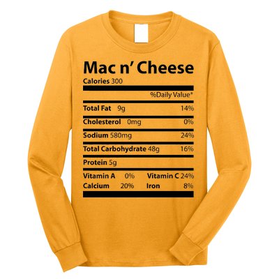 Funny Thanksgiving Mac N Cheese Nutrients Facts Long Sleeve Shirt