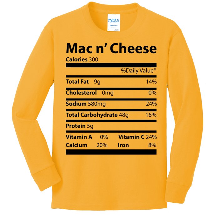 Funny Thanksgiving Mac N Cheese Nutrients Facts Kids Long Sleeve Shirt