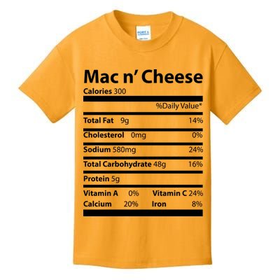 Funny Thanksgiving Mac N Cheese Nutrients Facts Kids T-Shirt