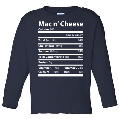 Funny Thanksgiving Mac N Cheese Nutrients Facts Toddler Long Sleeve Shirt