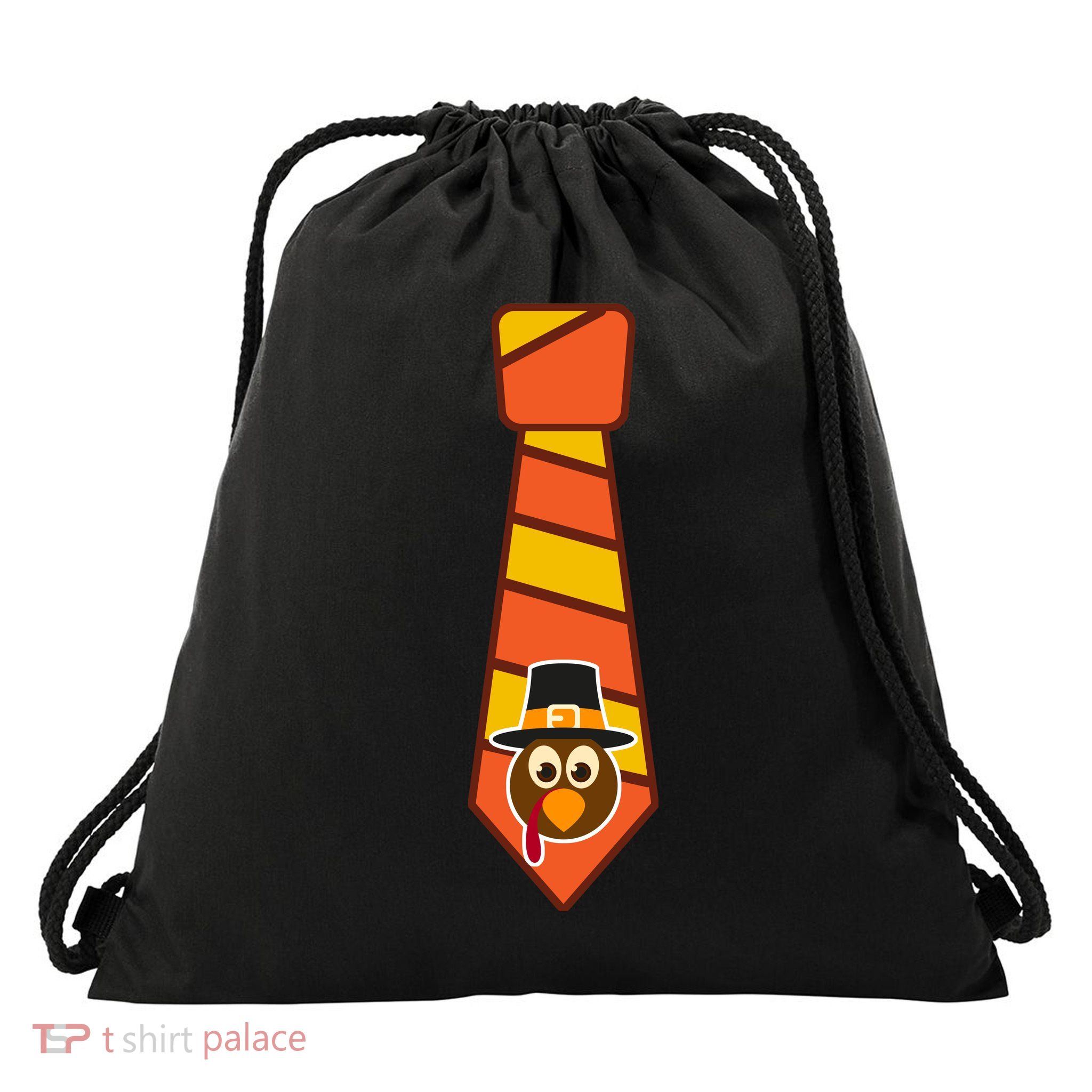 Funny Thanksgiving Tie Turkey Drawstring Bag