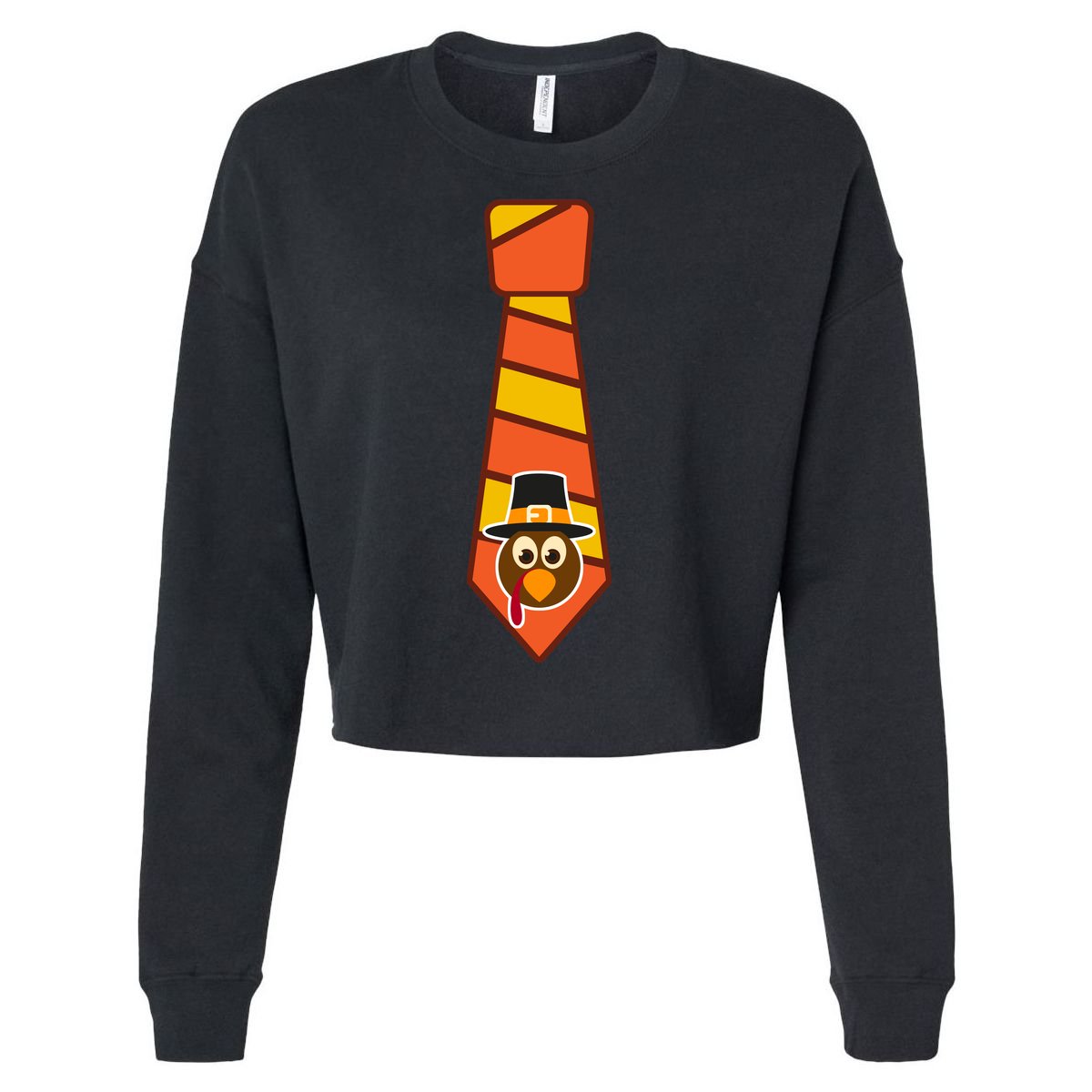 Funny Thanksgiving Tie Turkey Cropped Pullover Crew