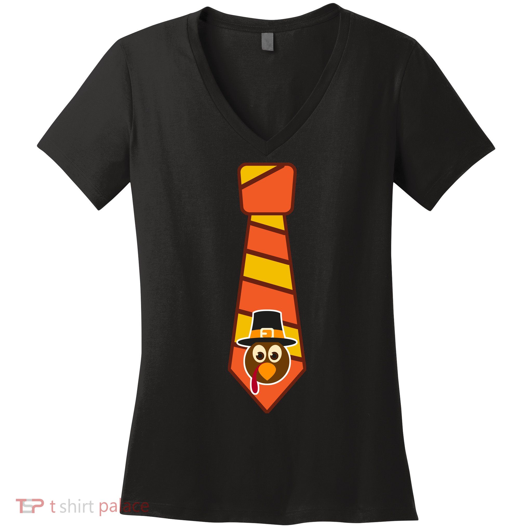 Funny Thanksgiving Tie Turkey Women's V-Neck T-Shirt