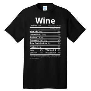 Funny Thanksgiving Wine Nutritional Values Tall T-Shirt