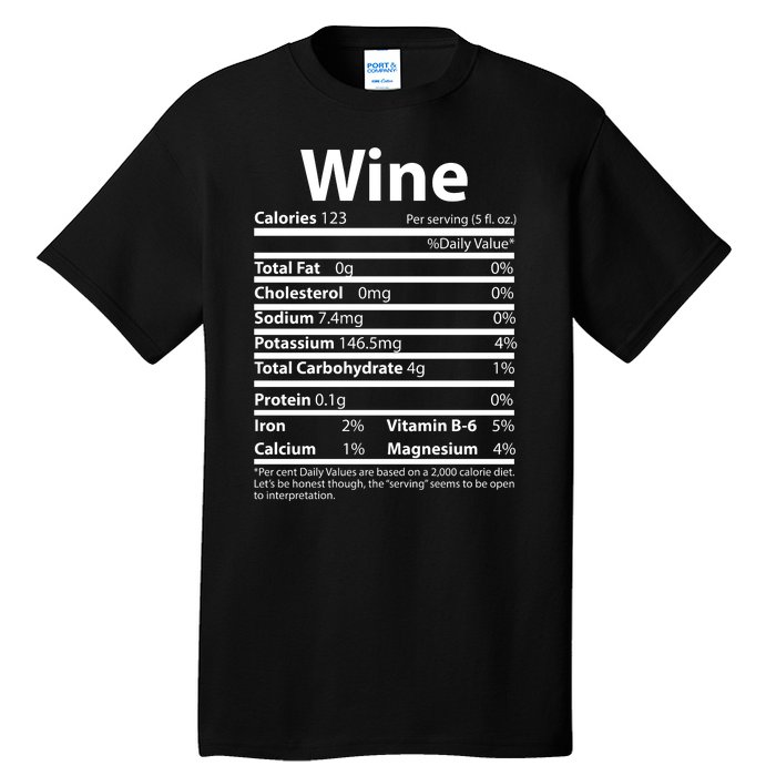 Funny Thanksgiving Wine Nutritional Values Tall T-Shirt