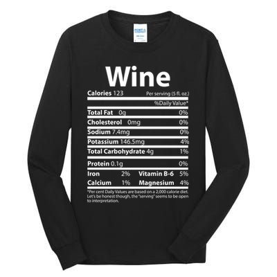 Funny Thanksgiving Wine Nutritional Values Tall Long Sleeve T-Shirt
