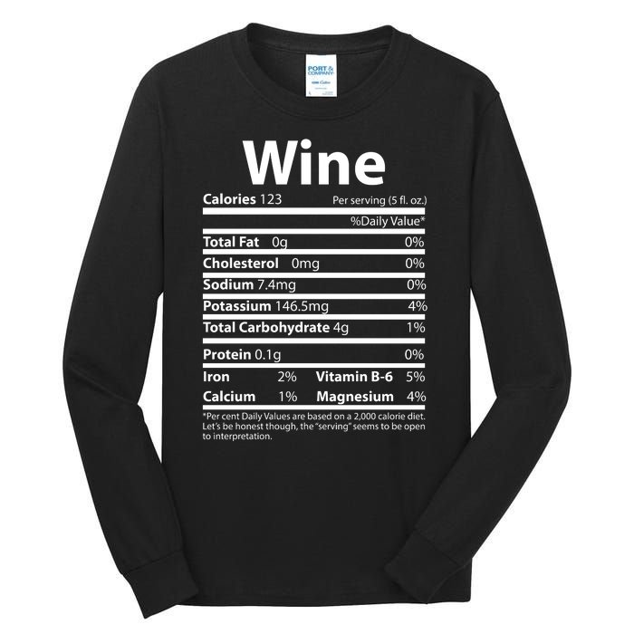 Funny Thanksgiving Wine Nutritional Values Tall Long Sleeve T-Shirt