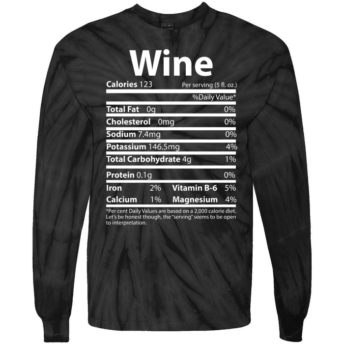 Funny Thanksgiving Wine Nutritional Values Tie-Dye Long Sleeve Shirt