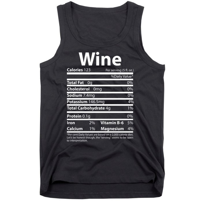 Funny Thanksgiving Wine Nutritional Values Tank Top